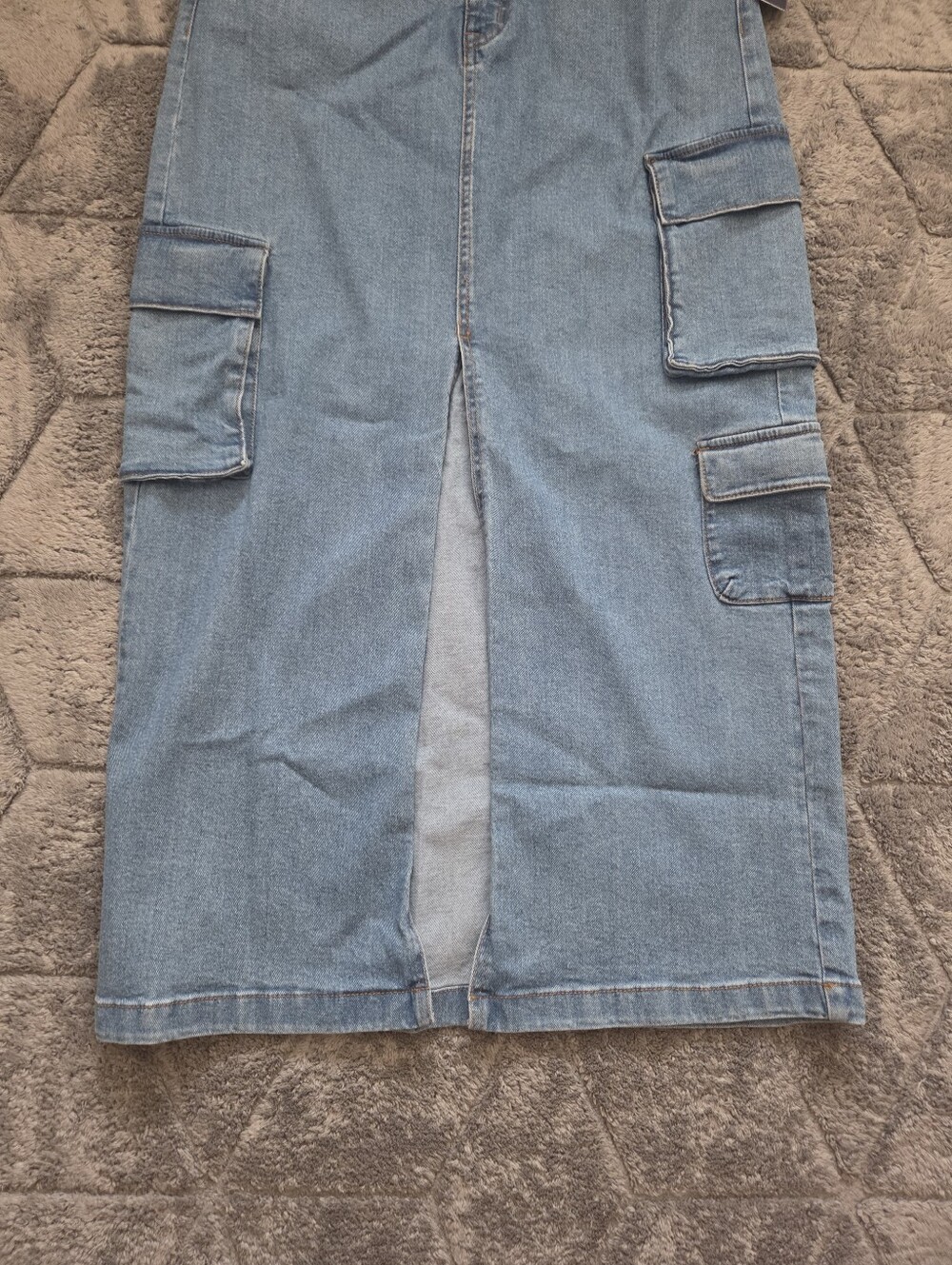 Denim Cargo Utility Blue Maxi Skirt Front Slit Fall Western Boho Going Out 10 - Picture 6 of 12